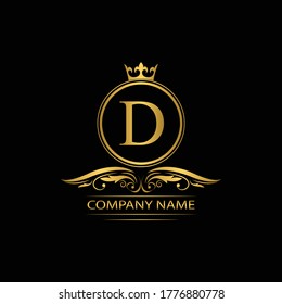 Golden letter D template logo Luxury letter with crown. Monogram alphabet . Beautiful royal initials letter.	
