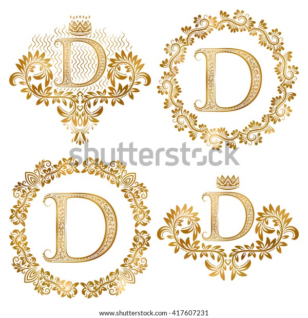 Golden Letter D Vintage Monograms Set Stock Vector (Royalty Free ...