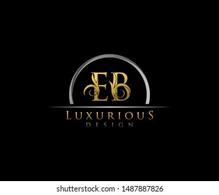 Golden letter E and B, EB, VINTAGE decorative ornament emblem badge, overlapping monogram logo, classy letter logo icon.