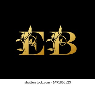 Golden letter E and B, EB, luxury letter logo icon.