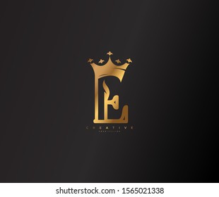 Golden Letter E Linked Monogram Crown King Logotype