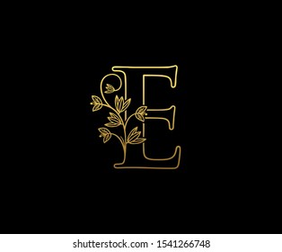 Golden Letter E Logo Icon . Initial Letter E Design Vector Luxury Golden Color.Print monogram initials stamp sign gold symbol.