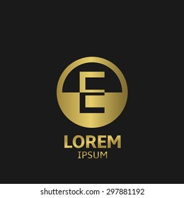 Golden letter E logo template. Vector illustration