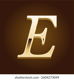 Golden Letter E Luxurious Metallic Typography on Brown Background for Premium and Elegant Design