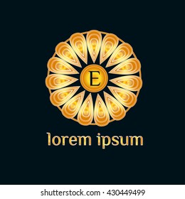 Golden letter E vintage monogram. Luxury logo template (sign, symbol, icon, emblem, label)