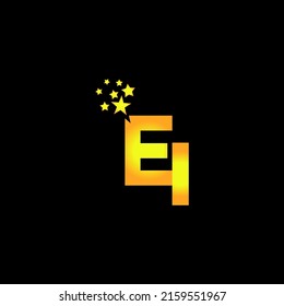 golden letter EI logo design with multi star for your company or business.