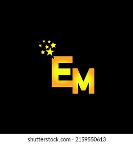 golden letter EM logo design with multi star for your company or business.