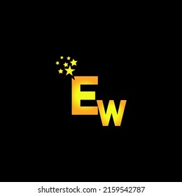 golden letter EW logo design with multi star for your company or business.