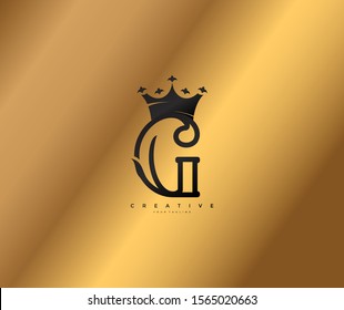 Golden Letter G Linked Monogram Crown King Logotype