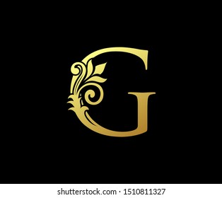 Golden Letter G Logo Icon . Initial Letter G Design Vector Luxury Gold Color.Print monogram initials stamp sign symbol.