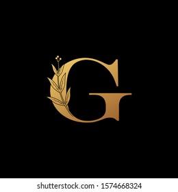 Golden Letter G Logo icon.  Design concept vintage luxury floral leaves element letter G logo icon with  golden color for luxuries brand, initial, boutique, wedding service  and more brand identity.