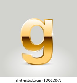 Golden letter G lowercase. Vector font isolated on white background