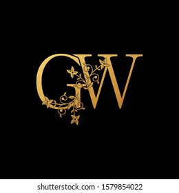 Golden Letter G, V, GV Luxury  Logo Icon, vintage design concept floral leaves with letter G and V, GV gold color for initial, luxuries business, hotel, wedding service and more brand identity.