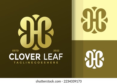 Golden Letter H Clover Leaf Logo Design Vector Illustration Template