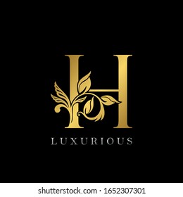 Golden Letter H Luxury Logo Icon, Vintage Gold H Letter Logo Design Template