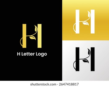 Golden Letter H Luxury Logo ,initials logo, Vintage Gold H Letter Logo Design