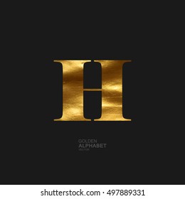 Golden Letter H. Typographic vector element for design. Part of glow golden painted alphabet. Letter H with golden paint texture. Vector illustration