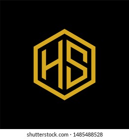 Golden letter HS logo design. Geometric hexagon initial concept. Modern flat design vector