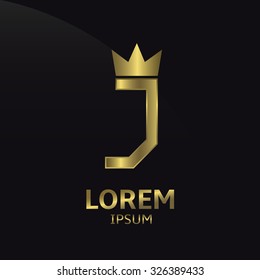 Golden letter J logo with crown. Luxury royal business concept