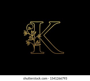 Golden Letter K Logo Icon . Initial Letter K Design Vector Luxury Golden Color.Print monogram initials stamp sign gold symbol.