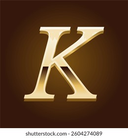 Golden Letter K Luxurious Metallic Typography on Brown Background for Premium and Elegant Design
