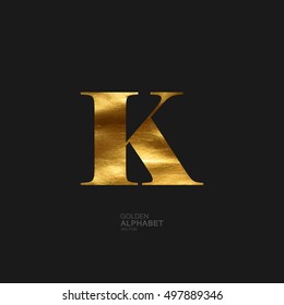 Golden Letter K. Typographic vector element for design. Part of glow golden painted alphabet. Letter K with golden paint texture. Vector illustration