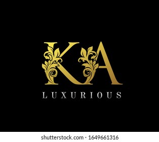 Golden Letter KA Logo Icon . Initial Letter K and A Design Vector Luxury Gold Color.Print monogram initials stamp sign symbol.