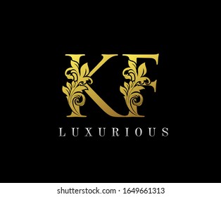 Golden Letter KF Logo Icon . Initial Letter K and F Design Vector Luxury Gold Color.Print monogram initials stamp sign symbol.