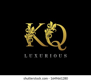 Golden Letter KQ Logo Icon . Initial Letter K and Q Design Vector Luxury Gold Color.Print monogram initials stamp sign symbol.
