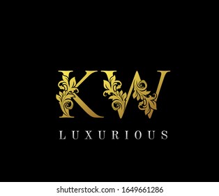 Golden Letter KW Logo Icon . Initial Letter K and W Design Vector Luxury Gold Color.Print monogram initials stamp sign symbol.