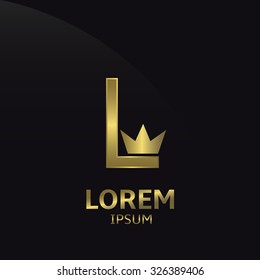 Golden letter L logo with crown. Luxury royal business concept