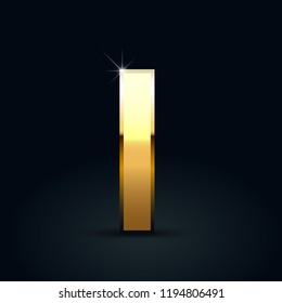 Golden letter L lowercase. Vector font isolated on black background