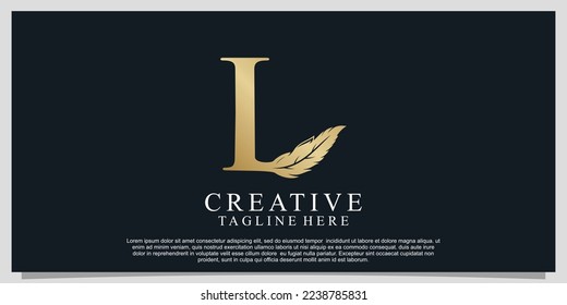 Golden letter L with unique feather combination logo design Premium Vector