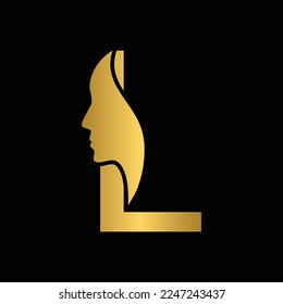 golden letter L woman face vector template logo beauty salon 