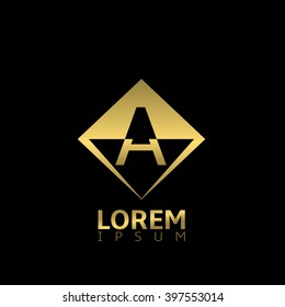 Golden A letter logo for business company. Success luxury creative concept symbol