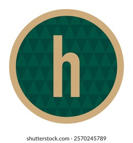 Golden letter ‘h’ logo in a circular frame with a dark green triangle pattern background. Ideal for luxury branding, elegant logos, or sophisticated graphic designs