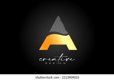 Golden A Letter Logo Design with Creative letter a made of Black text font Texture Vector. Graphic Icon A Letter Logo illustration.
