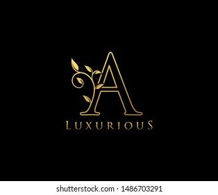 Golden Letter A Logo Icon . Initial Letter A Design Vector Luxury Gold Color.Print monogram initials stamp line art sign symbol.