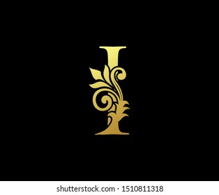 Golden Letter I Logo Icon . Initial Letter I Design Vector Luxury Gold Color.Print monogram initials stamp sign symbol.