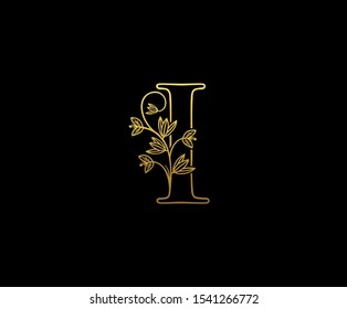 Golden Letter I Logo Icon . Initial Letter I Design Vector Luxury Golden Color.Print monogram initials stamp sign gold symbol.