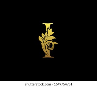 Golden Letter I Logo Icon . Initial Letter I Design Vector Luxury Gold Color.Print monogram initials stamp sign symbol.