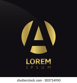 Golden letter A logo icon, symbol for company