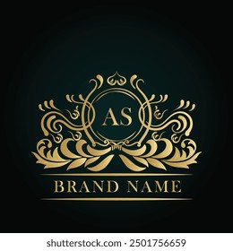 AS golden letter logo. AS logo initial Luxury ornament emblem. Golden template for cafe, bars, boutiques, invitations. Logo for business. Vintage elements. 