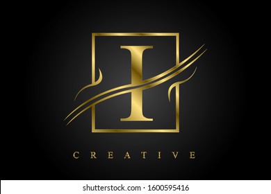 I Golden Letter Logo  Vector Illustration with Gold Metal Texture. Creative Metallic cuted Letter for Company Name, Label, Icon, Cover, Emblem, Print, Textile, Card, casino, brochure or Web Page.