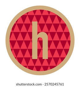 Golden letter ‘h’ logo within a circular frame and red geometric triangle background. Ideal for luxurious branding, product logos, or elegant graphic designs