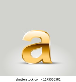 Golden letter A lowercase. Vector font isolated on white background