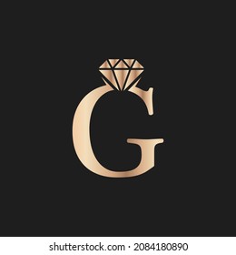 Golden Letter Luxury G With Diamond Symbol. Premium Diamond Logo Design Inspiration