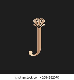 Golden Letter Luxury J with Diamond Symbol. Premium Diamond Logo Design Inspiration