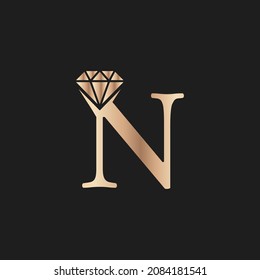 Golden Letter Luxury N With Diamond Symbol. Premium Diamond Logo Design Inspiration