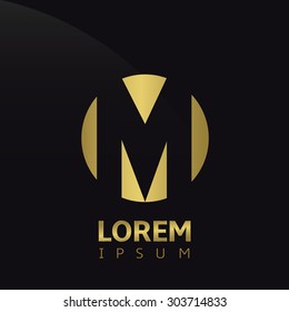 Golden letter M logo icon, symbol for company